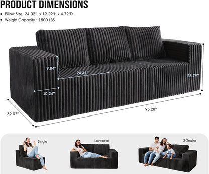 Modular Sectional Sofa 3-Seater Modular Couch with Deep Seat Memory Foam Cloud Chair with Pillows
