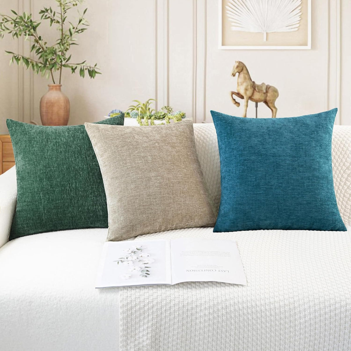 CaliTime Throw Pillow Covers Decorative 22 X 22 Inches Pack of 2 Cozy Chenille Cushion Cases for