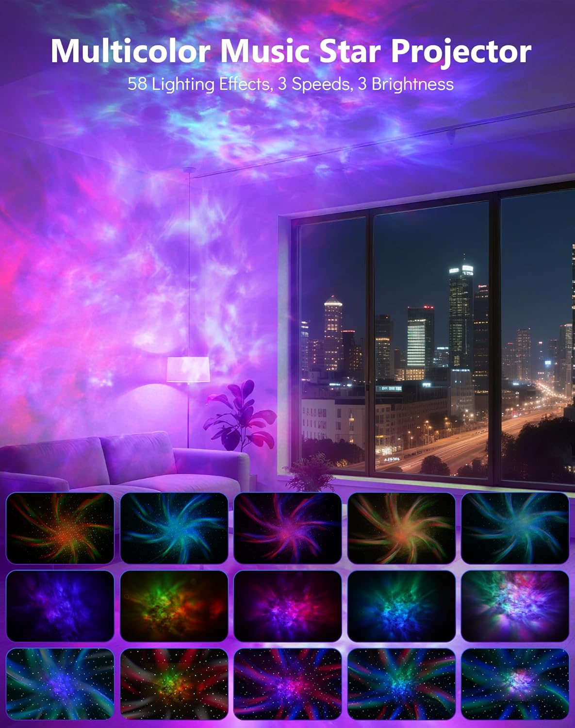 Rossetta Galaxy Projector, 58 Lighting Effects Star Projector Bluetooth Speaker White Noise Night