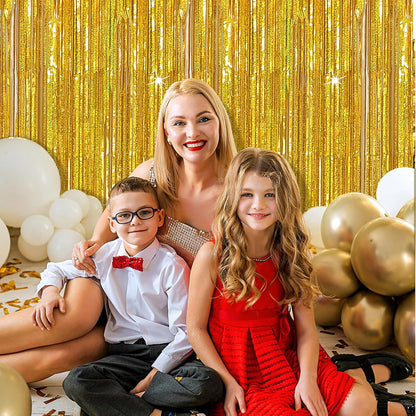 3 Pack Gold Backdrop Birthday Decorations Foil Curtain Backdrop Gold Streamers Dance Party