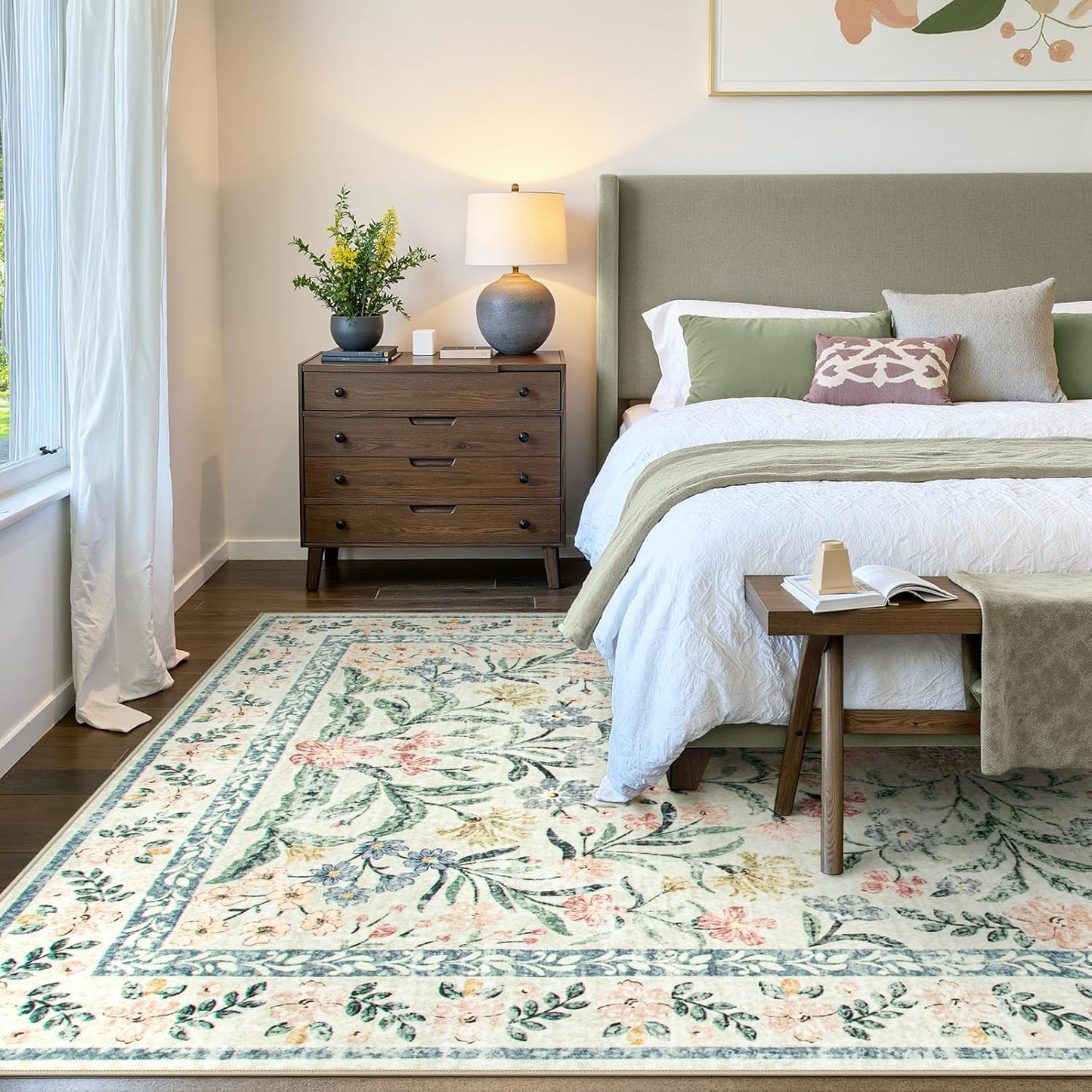 Wonnitar Large Rugs for Living Room, Soft Washable Floral 9x12 Area Rug for Bedroom, Boho