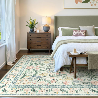 Wonnitar Large Rugs for Living Room, Soft Washable Floral 9x12 Area Rug for Bedroom, Boho