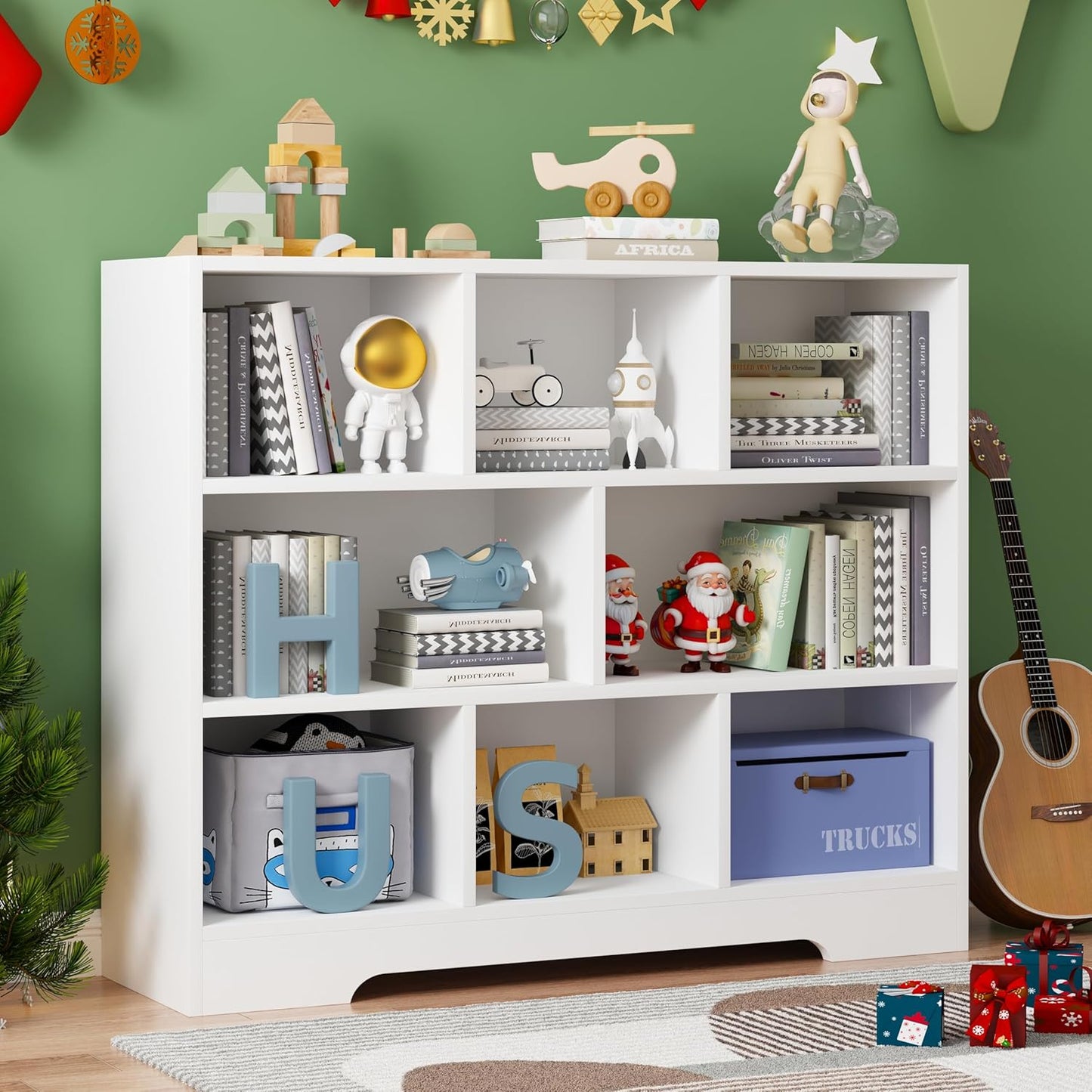 Book Shelf Set of 2, 8 Cubes Storage Organizer, 3-Tier Open Shelf Wooden Bookcase, Freestanding