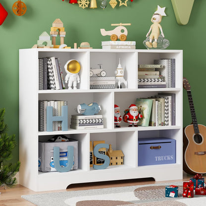 Book Shelf Set of 2, 8 Cubes Storage Organizer, 3-Tier Open Shelf Wooden Bookcase, Freestanding