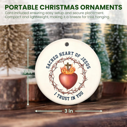 FLAGWIX Christian Gifts for Women Men - Sacred Heart Ceramic Christmas Ornaments 2025 for Tree