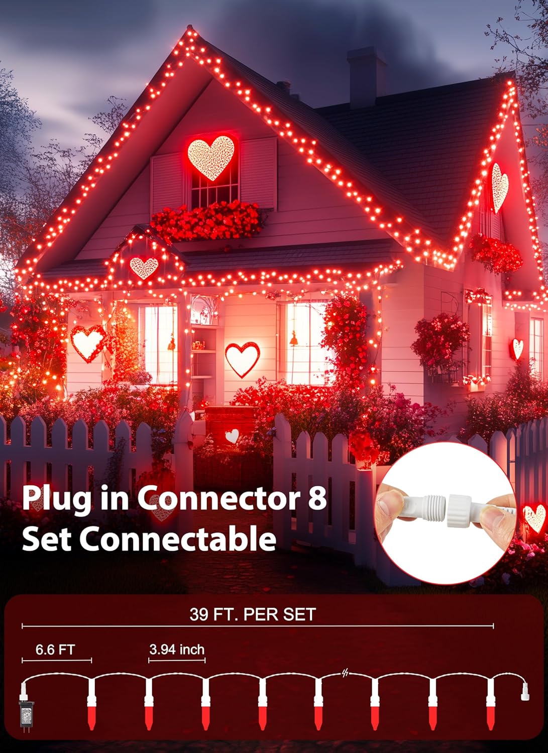 Red Christmas Mini Lights, 39Feet 100 LED Red String Lights with 8 Lighting Modes, Connectable