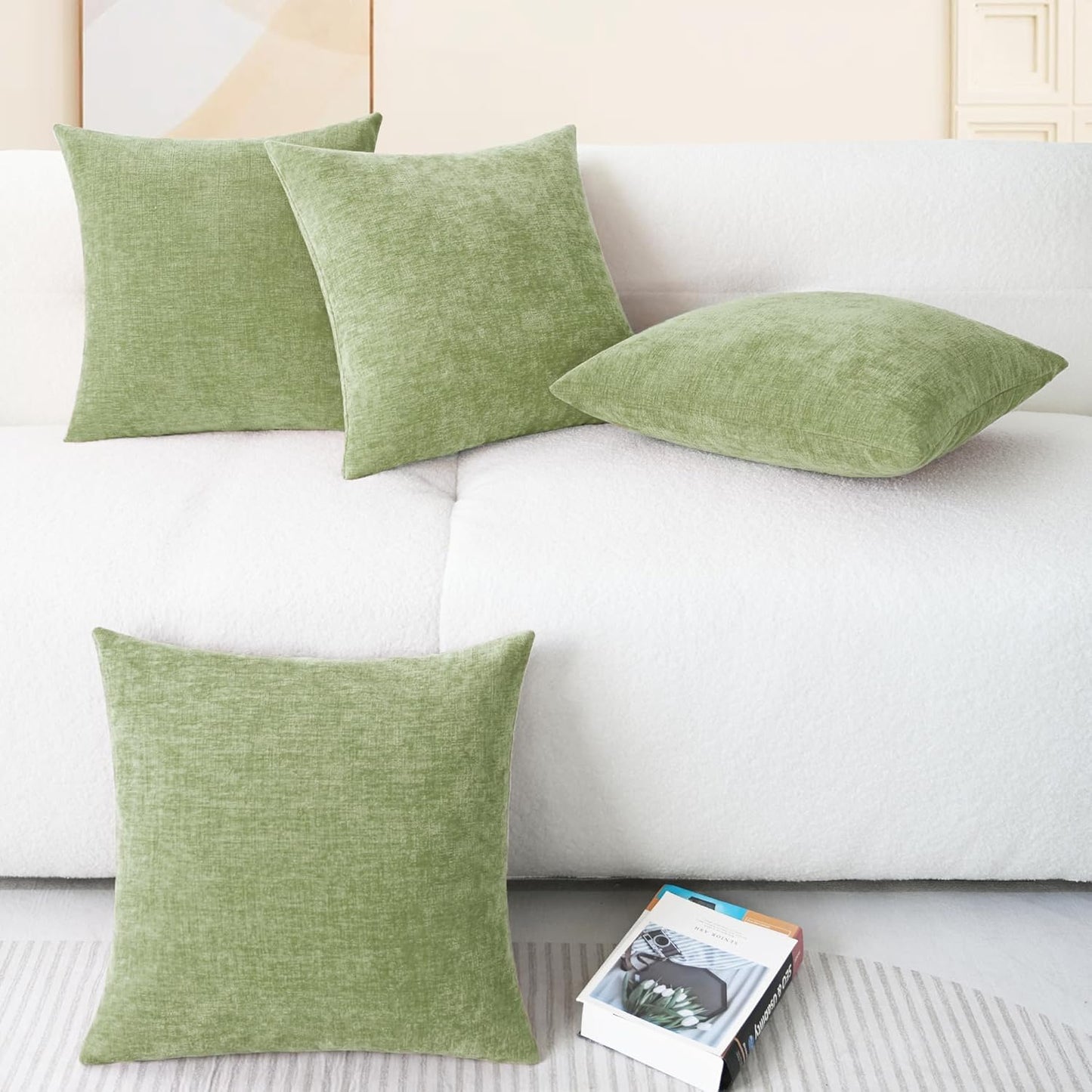 CaliTime Throw Pillow Covers Decorative 18 X 18 Inches Pack of 4 Cozy Chenille Cushion Cases for