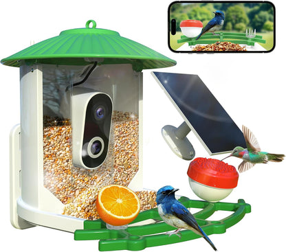 Bird Feeder with Camera, 2K HD AI Smart Identify BirdSpecies Video Camera with Solar Panel Outdoors