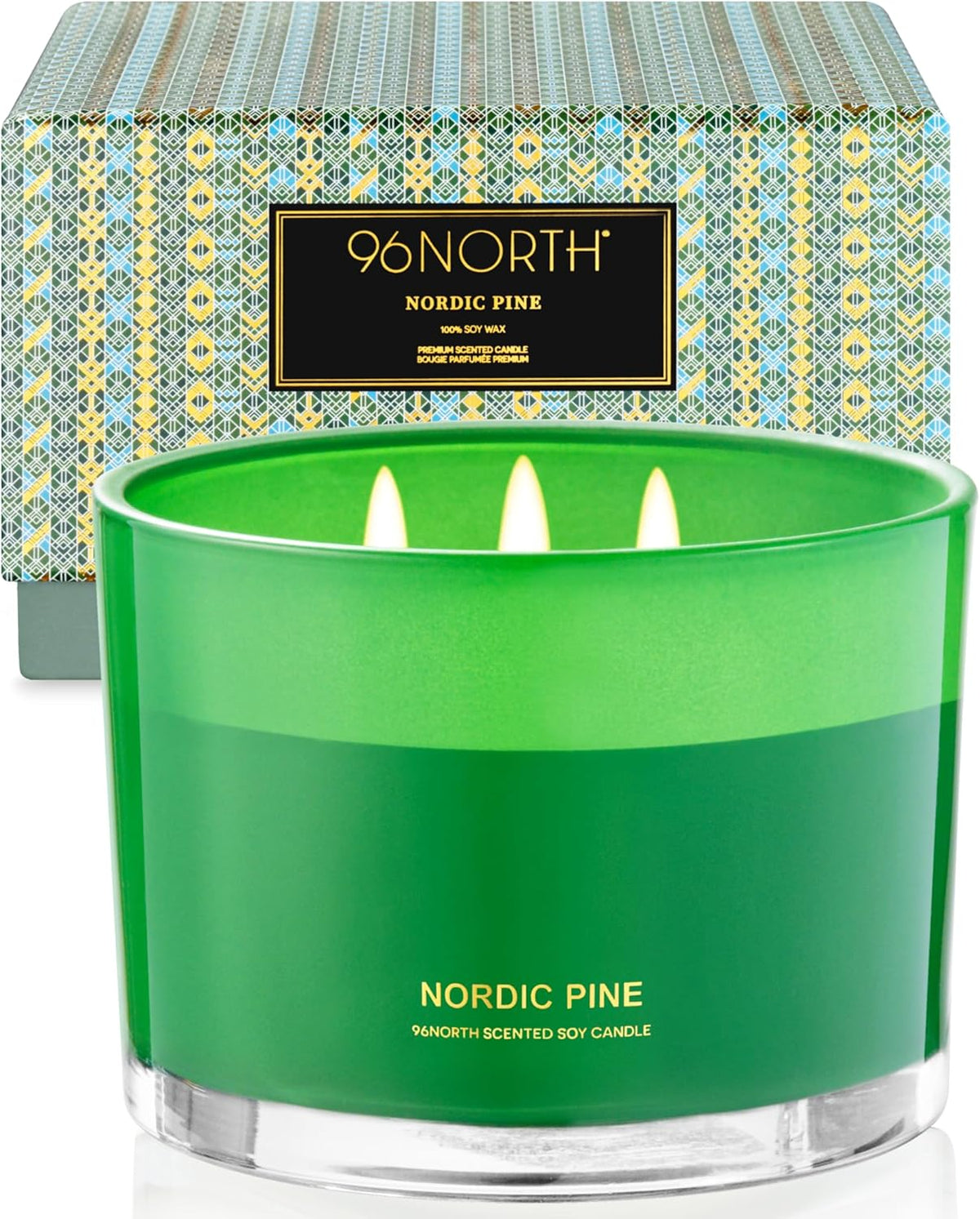96NORTH Luxury Pine Soy Candle | Large 3 Wick Jar Candle | Up to 40 Hours Burning Time | 100%