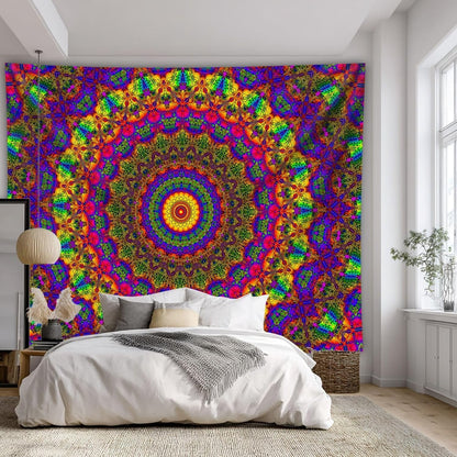 PSYHILAR Blacklight Mandala Boho Tapestry, Black Light Bohemian Hippie Poster for Adults and Teens