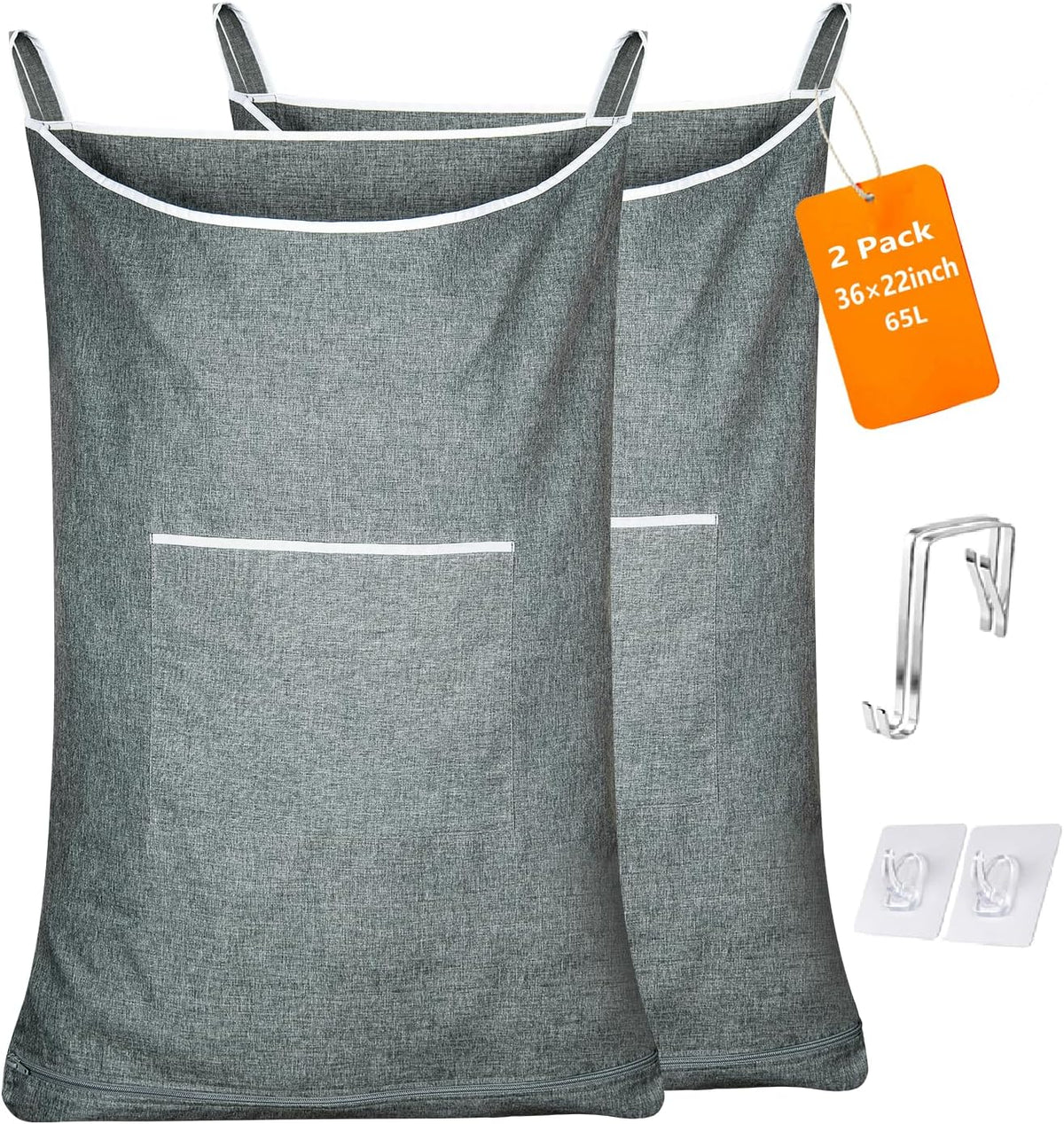 XL Large Hanging Laundry Hamper, Over the Door Laundry Bag with Zipper and Wide Open Top,Hanging