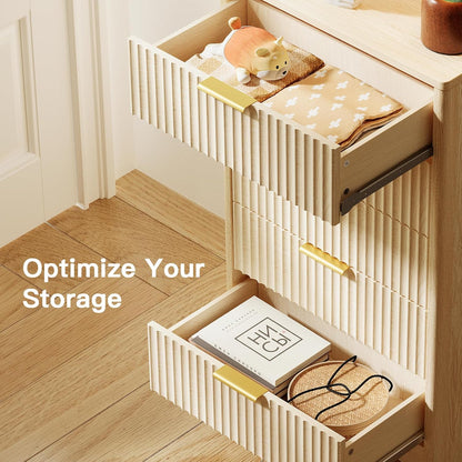 Pipishell Dresser for Bedroom, Fluted 5 Drawers Dresser, 40" Tall Modern Chest of Drawer with Round