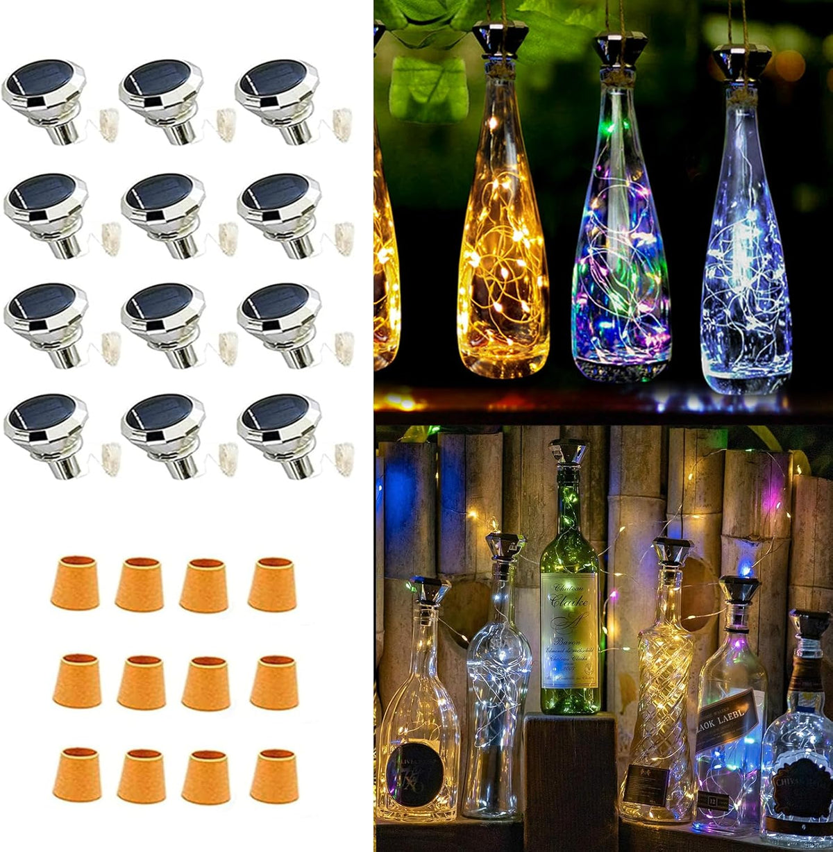 Upgraded 12 Pack Diamond Solar Wine Bottle Lights, 20 LEDs Waterproof Copper Light, Bottle Light