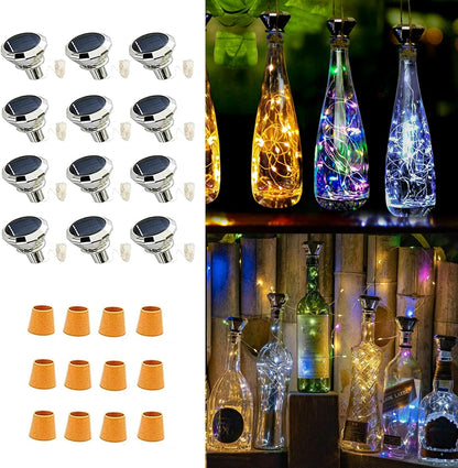 Upgraded 12 Pack Diamond Solar Wine Bottle Lights, 20 LEDs Waterproof Copper Light, Bottle Light