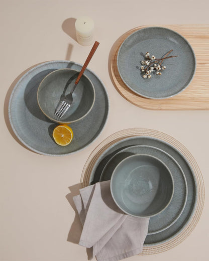 16 Piece Double Bowl Dinnerware Sets, Stain Resistant Dish Set with Pasta Bowls, Easy Cleaning