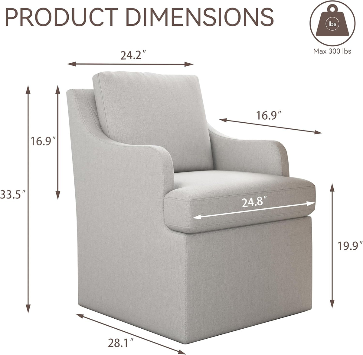 VKNOW Upholstered Dining Chairs Set of 2, Modern Kitchen Chairs Dinner Chairs with 4 Casters, Linen