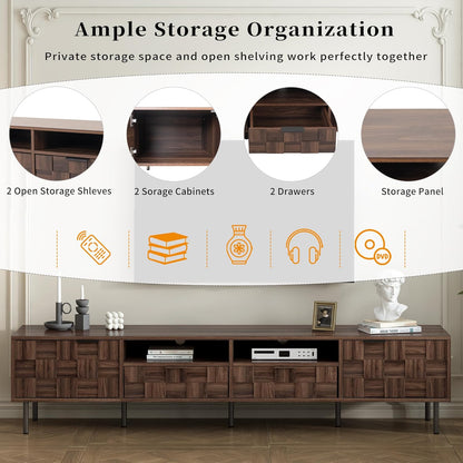 Modern TV Stand for TVs up to 85", Mid-Century Media Console with Checkered Cabinet Doors, Storage