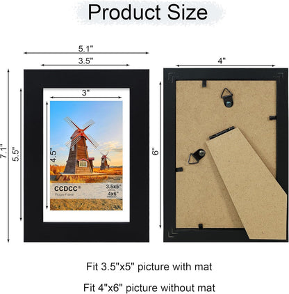 4x6 Picture Frame Set of 4, 4 x 6 Wood Photo Frames with Mat for 3.5x5, Wooden Frame with Real