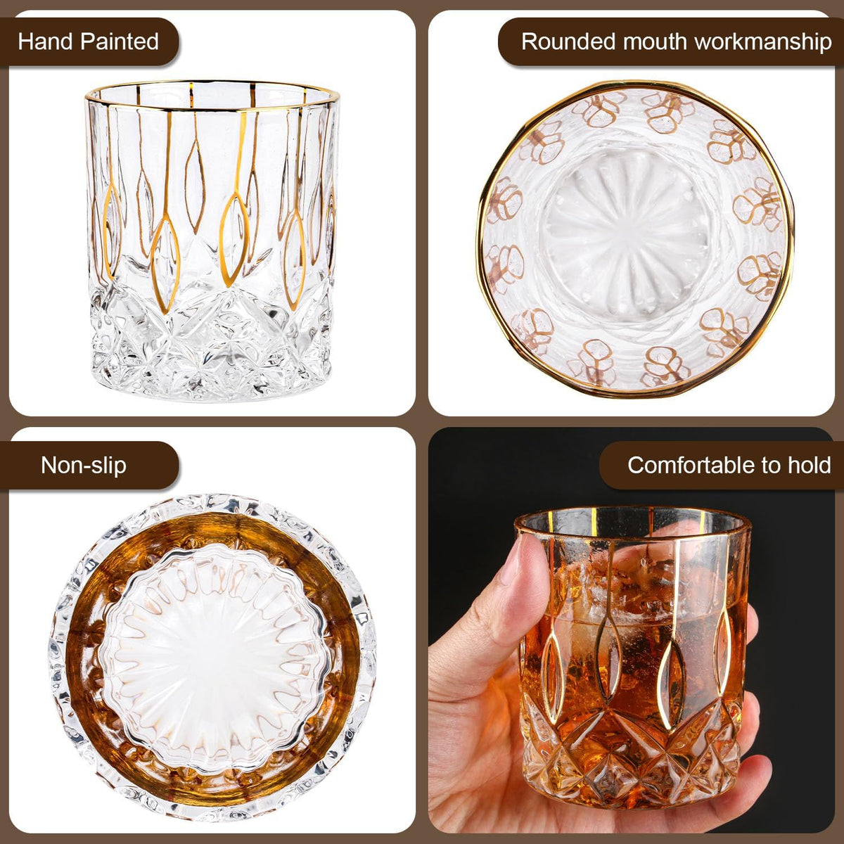 Gold Rim Whiskey Glasses Set of 2,Crystal Old Fashioned Glasses-Luxury Gold Collection,Perfect for