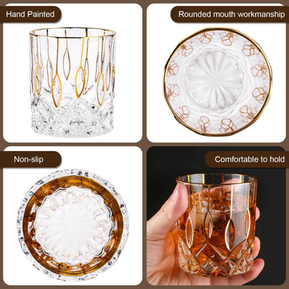 Gold Rim Whiskey Glasses Set of 2,Crystal Old Fashioned Glasses-Luxury Gold Collection,Perfect for