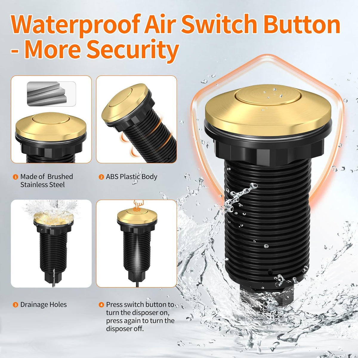 Joinfworld Garbage Disposal Air Switch Kit Waterproof Garbage Disposal Button Kit with Long Garbage