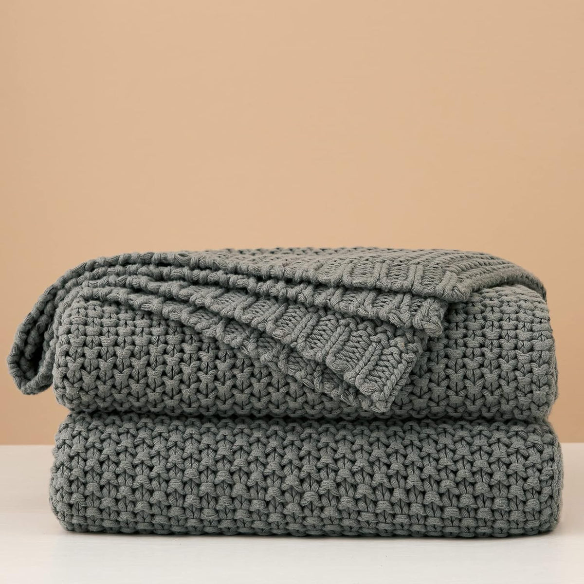 Longhui bedding Chunky Cable Knit Throw Blanket Lightweight Grey 100% Organic Cotton Blanket for