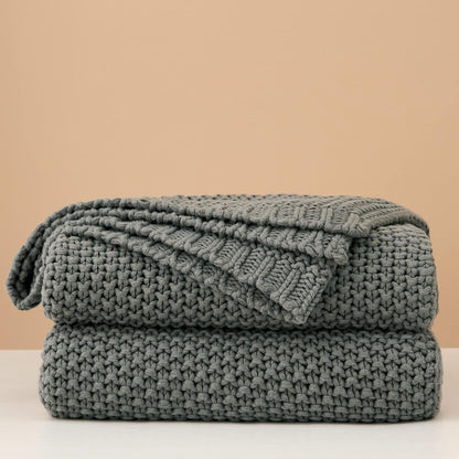 Longhui bedding Chunky Cable Knit Throw Blanket Lightweight Grey 100% Organic Cotton Blanket for