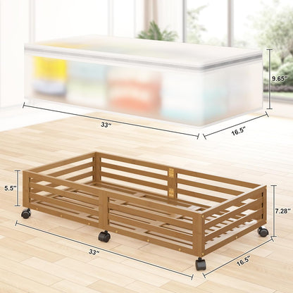 Under Bed Storage with Wheels-Large Bamboo Underbed storage Containers with Large Dust Bag