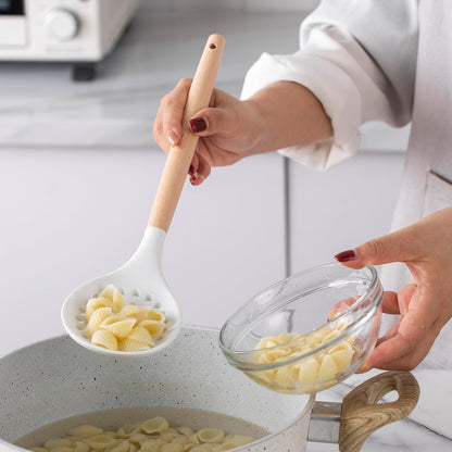 Country Kitchen Non Stick Silicone Utensil Set with Rounded Wood Handles for Cooking and Baking, 14