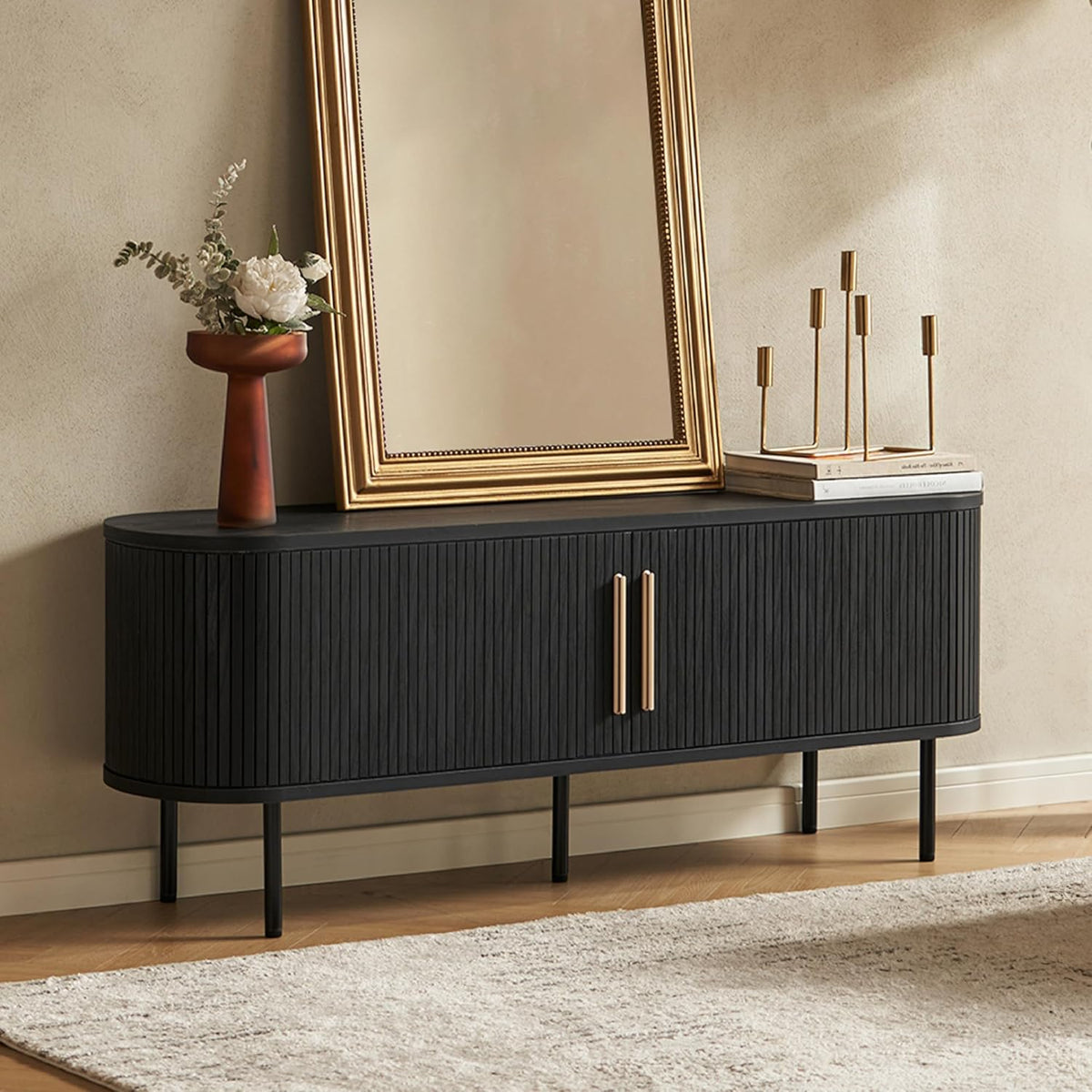 mopio Quin TV Stand, Mid Century Modern for 55/60/65 inch TV, Farmhouse TV Stand, Entertainment