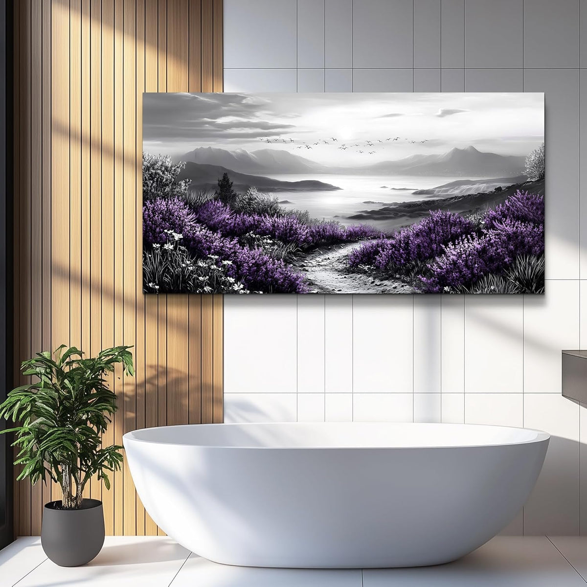 KELIYUAN Large Purple Grass Wall Art Home Decor Bedroom Office Black And White Landscape Modern