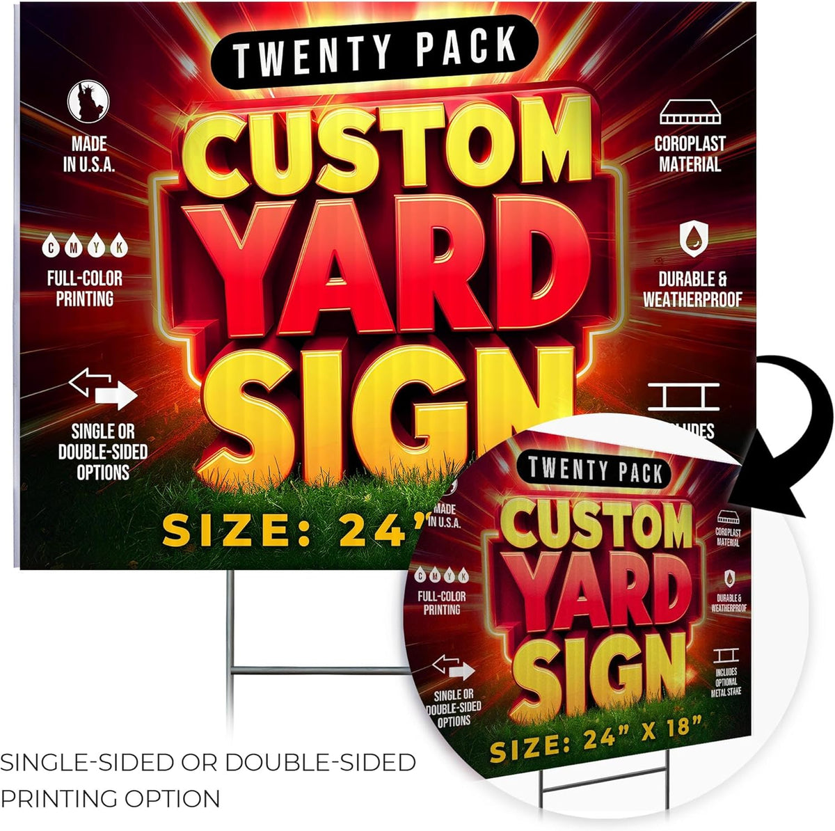 20 Pack 24"x18" Custom Yard Signs with Stakes, Personalized Yard Signs for Outdoors, Customized