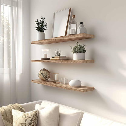 Wood Floating Shelves for Wall, Rustic Wall Shelves for Bedroom, Wall Mounted Floating Shelf, Set