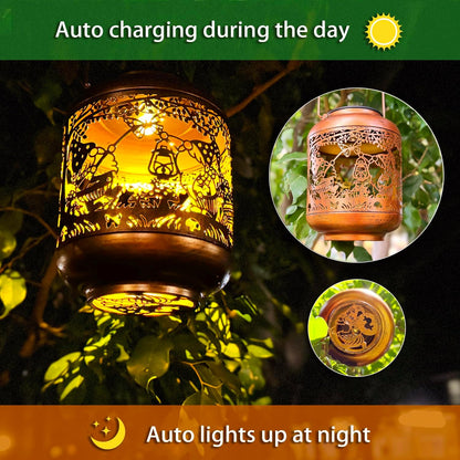 Gnomes Solar Lanterns Outdoor Waterproof,Hanging Solar Lights Gnome Gifts for Women Metal LED