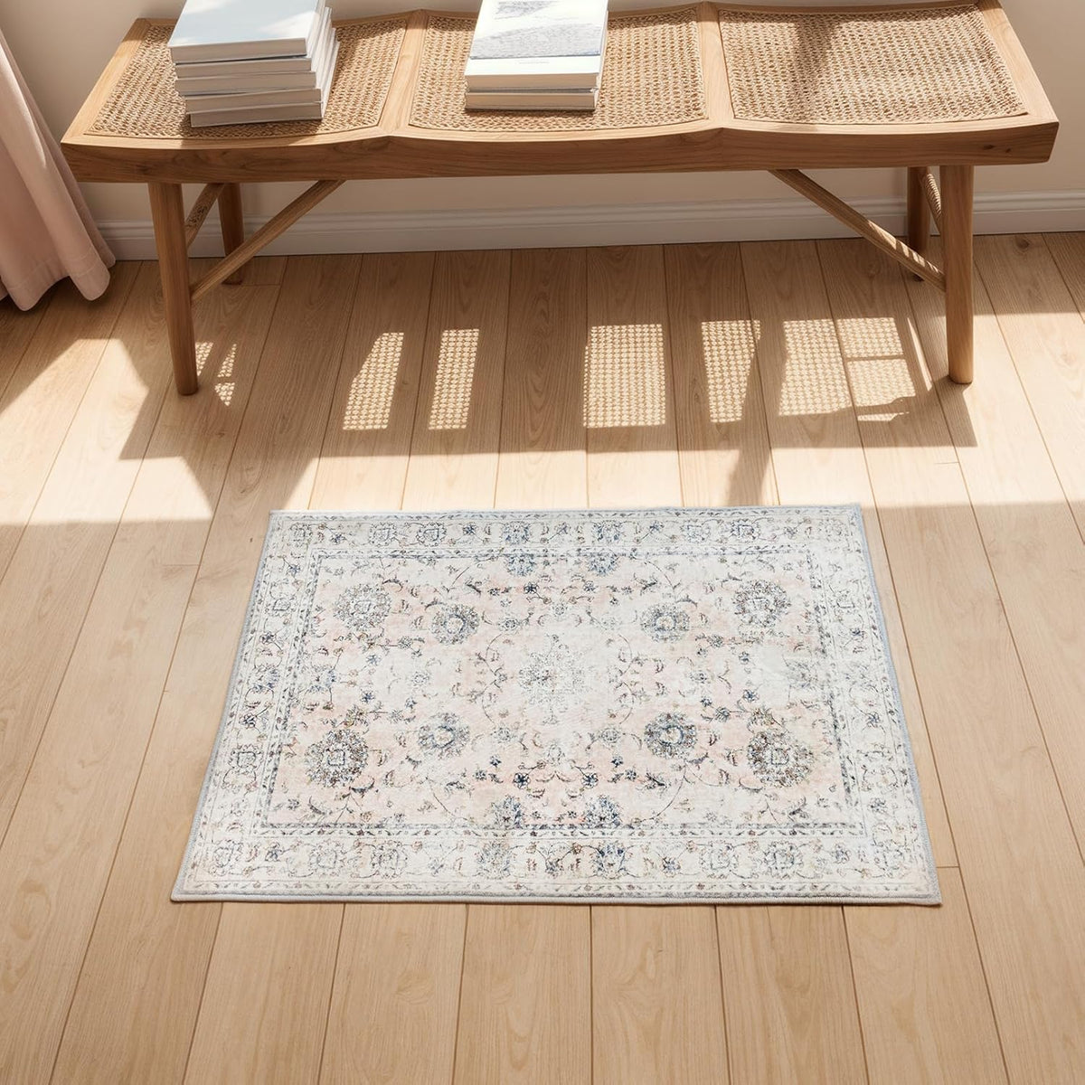 2'x3' Vintage Floral Rug - Persian Inspired Low-Pile Faux Wool Area Rug, Non-Slip Washable Small