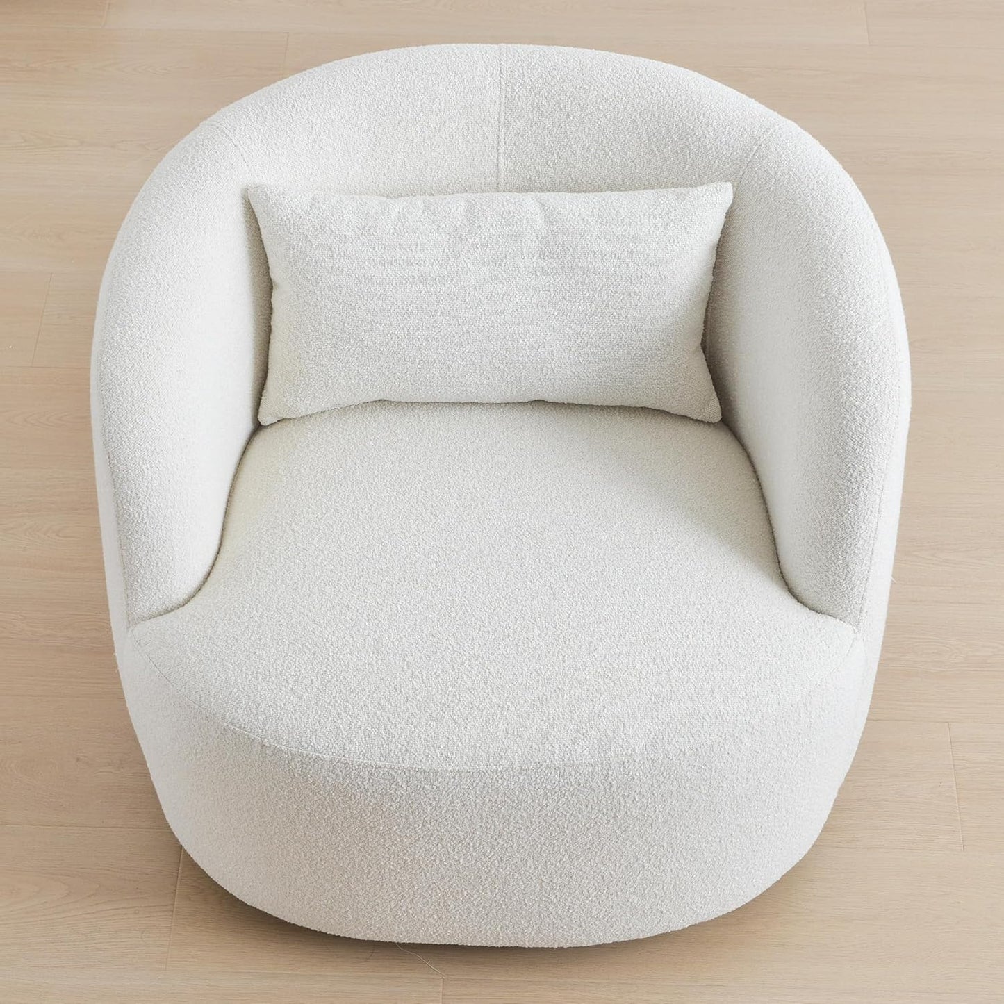 KINWELL 34" Wide Sherpa Swivel Barrel Chair, No Assembly Round Boucle Upholstered Accent Chair