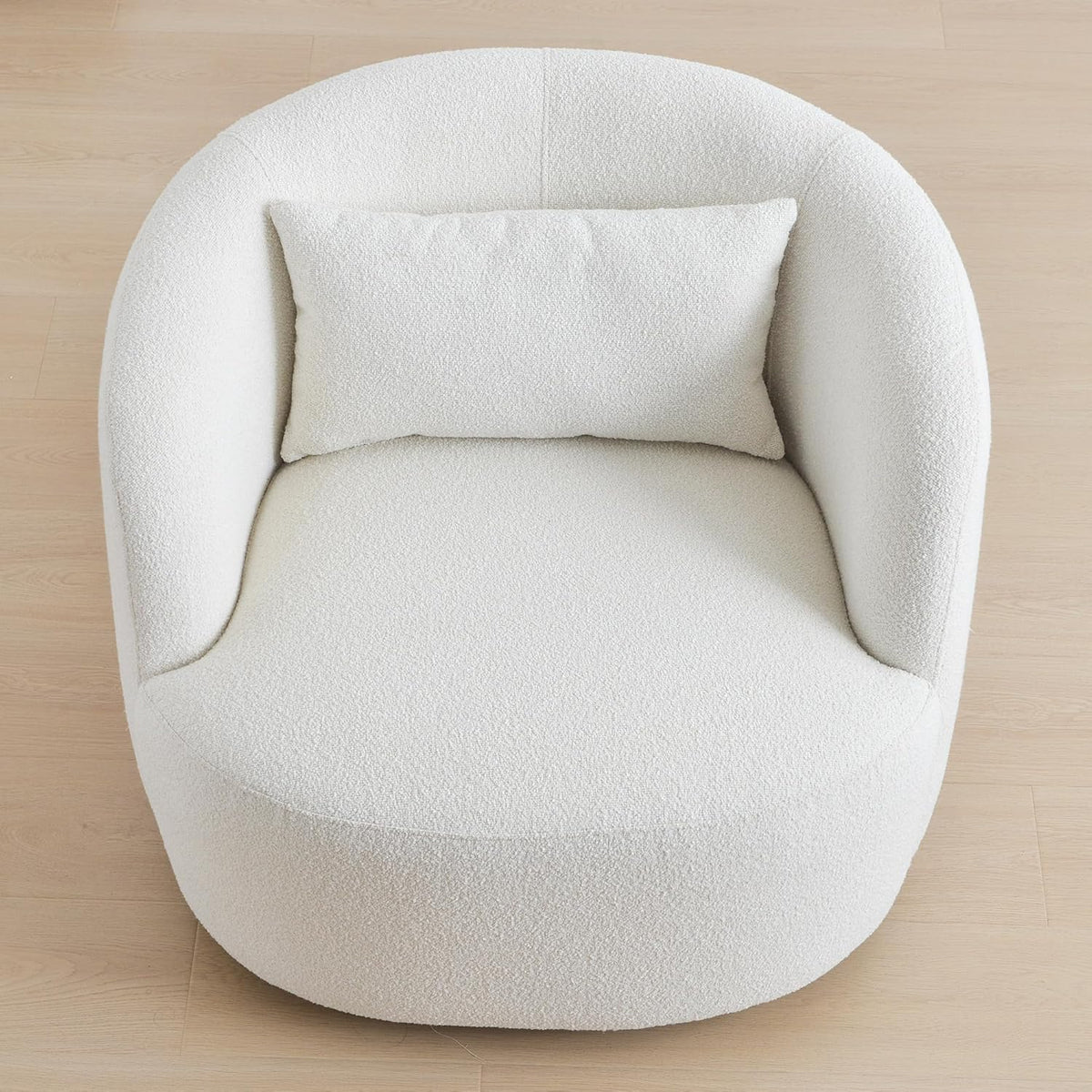 KINWELL 34" Wide Sherpa Swivel Barrel Chair, No Assembly Round Boucle Upholstered Accent Chair