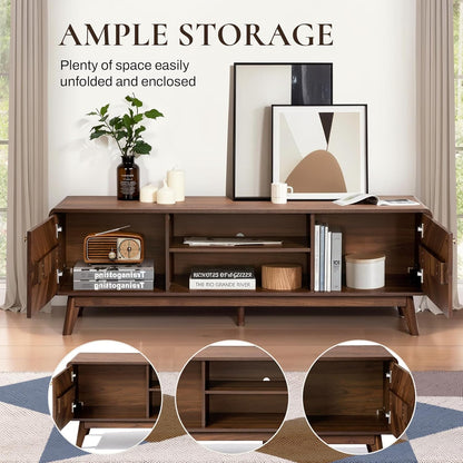 LuxenHome Mid Century Modern TV Stand, 63" TV Stands for Living Room for TVs up to 65"