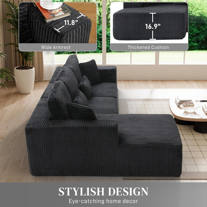 HYJT-H&K Modular Sectional Sofa Cloud Sectional Couch, 107" Comfy Fluffy L Shaped Dark Black