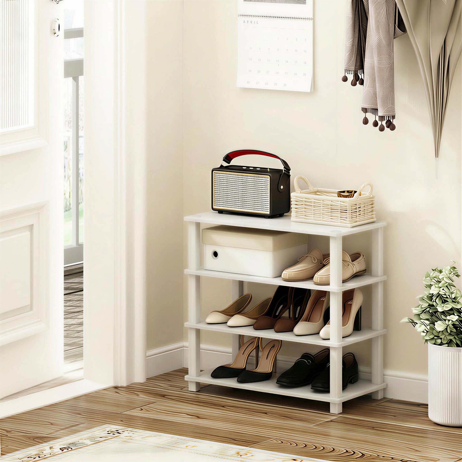 Furinno Turn-S-Tube Shoe Rack, 4-Tier Shoe Organizer, Shoe Storage, 11.6 x 23.6 x 22.3, for Closet