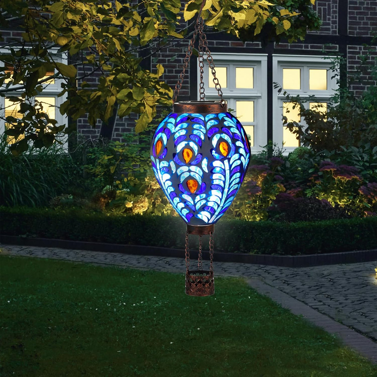 VOREEN Hot Air Balloon Solar Lantern, Mosaic Solar Outdoor Hanging Wind Light, Waterproof, Patio