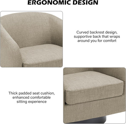 Swivel Barrel Accent Chair, Modern Round Linen Arm Chair for Living Room, Bedroom, Comfy Club