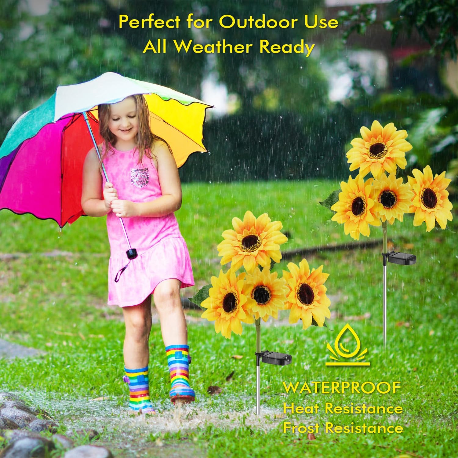 Outdoor Solar Garden Stake Lights,Upgraded LED Solar Powered Light with 3 Sunflower, Waterproof