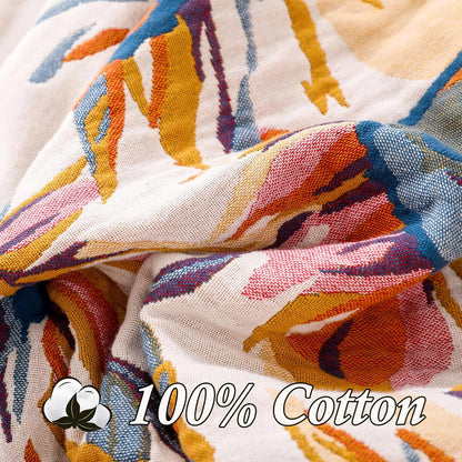 Snycler Boho Throw Blanket for Bed - 100% Cotton Ultra Soft Rustic Quilt - Watercolour Floral