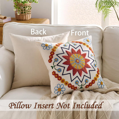 Embroidered Throw Pillow Cover 20x20 Classic Fall Boho Floral Pattern Pillows Cover Outdoor