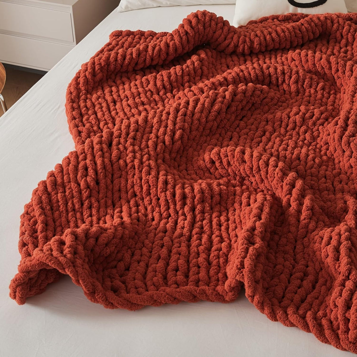 WESHIONGOO Chunky Knit Blanket Throw Knitted Throw Blankets for Couch Bed Fluffy Soft Blanket with