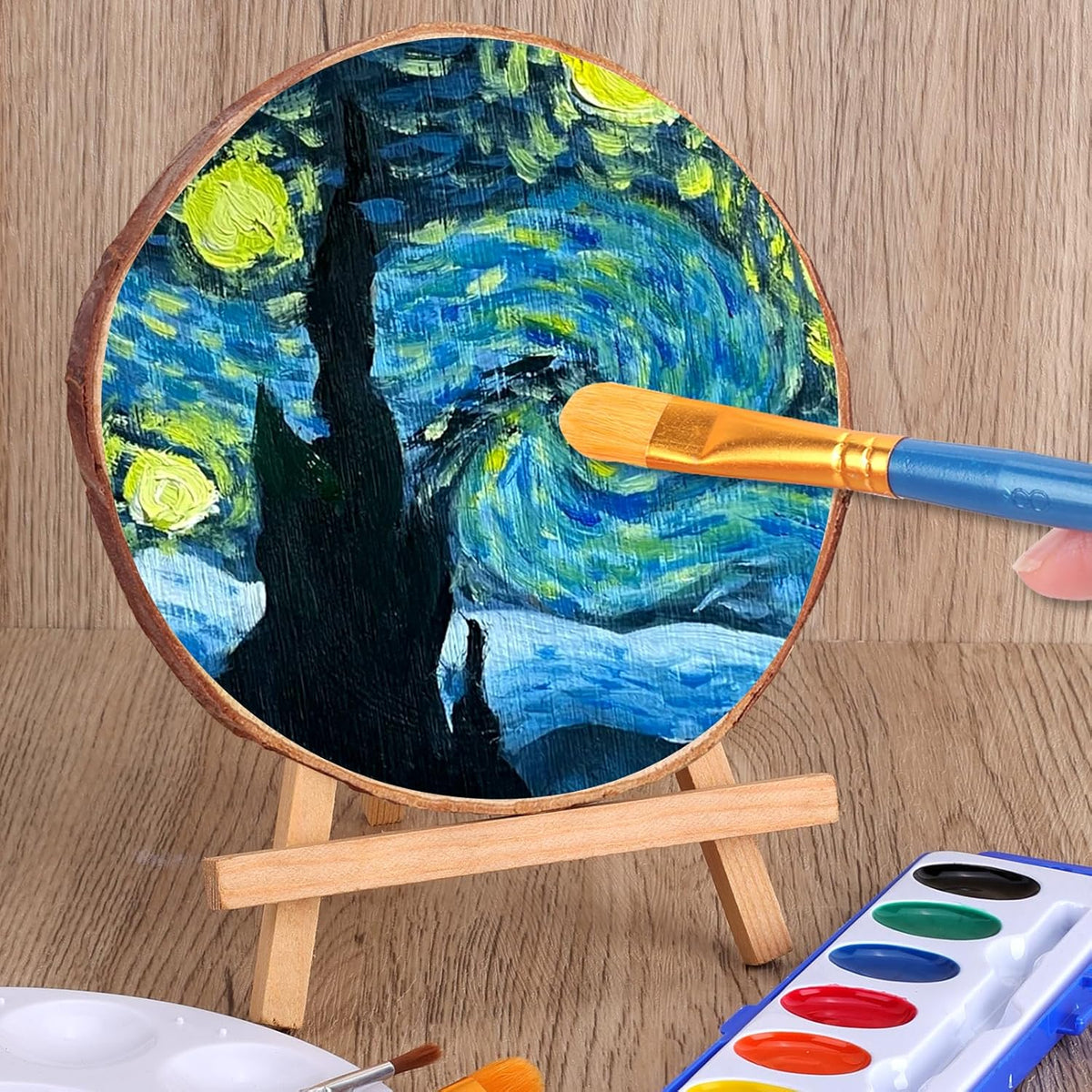 FUMILE Unfinished Natural Wood Slices 5.1-5.5 Inch, 10 PCS Round Wooden Discs with Tree Bark, Wood