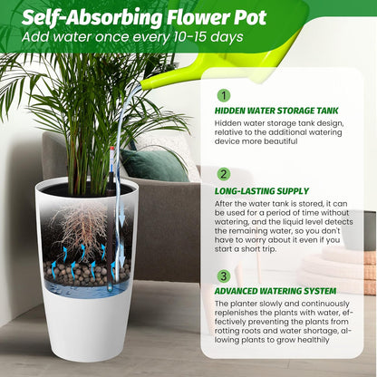 22" Tall Round Planter Set of 2, Self Watering Pots for Indoor Plants, Large Flower Pot Outdoor