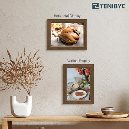5x7 Picture Frame 3 Pack - Brown Woodgrain, Wood Photo Frame, HD Tempered Glass, Table Display or