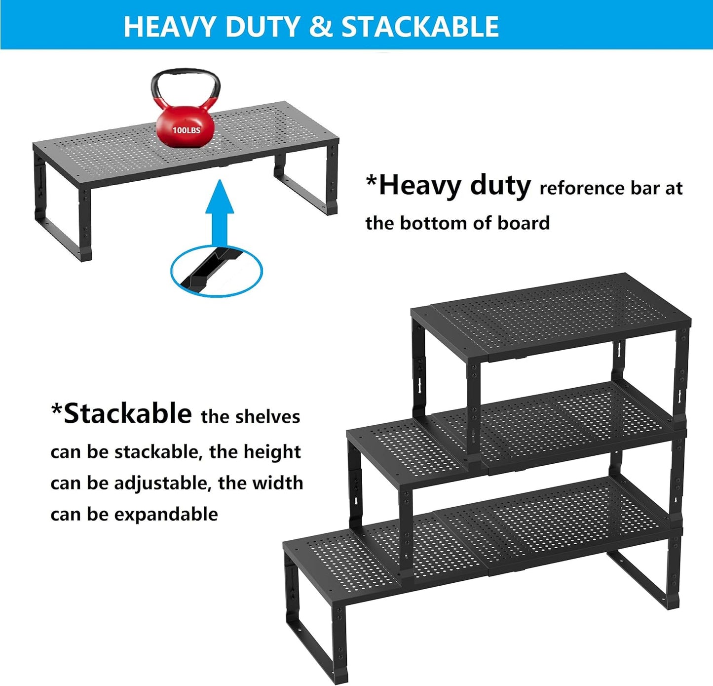 Expandable Spice Rack,Stackable Storage for Cabinet, Multi-Functional Kitchen